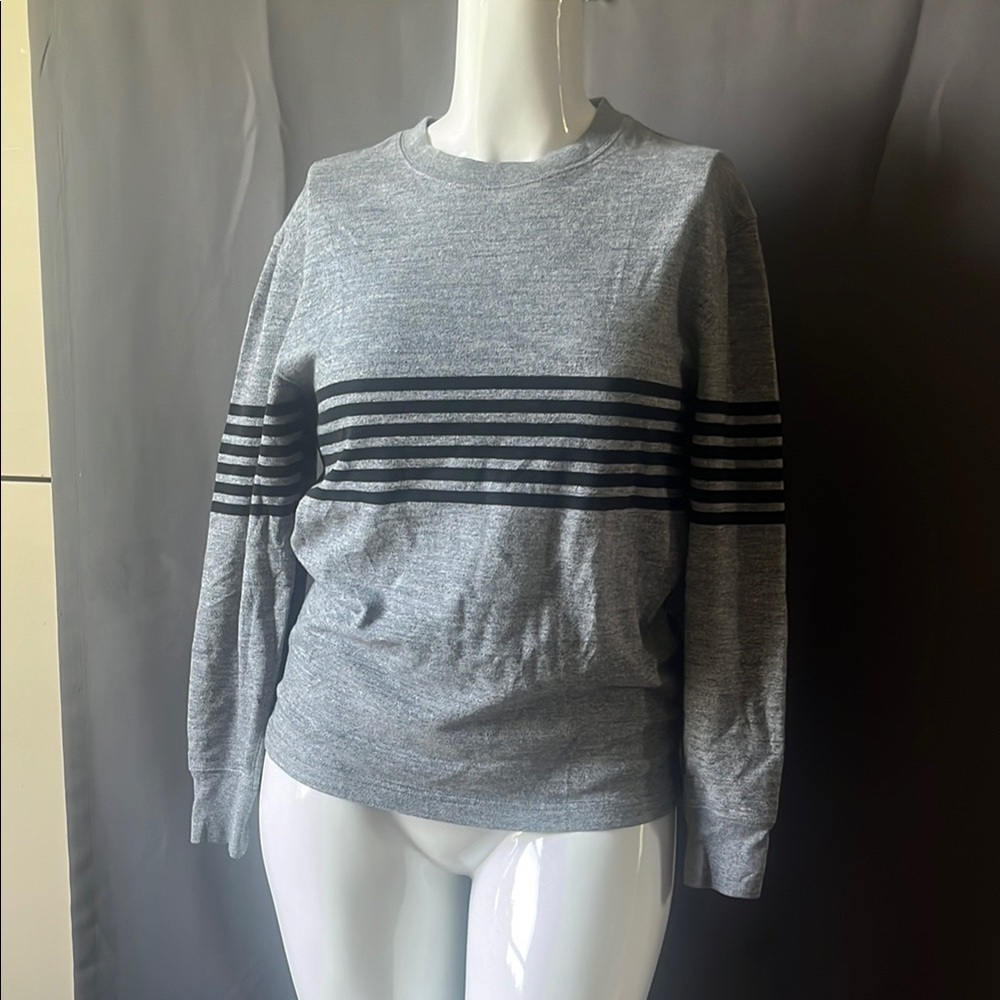 J. Crew Classic Gray and Black Striped Crewneck Sweater